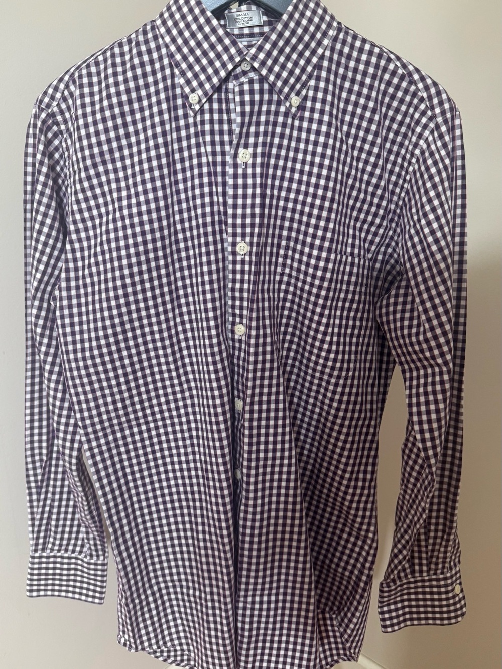 Peter Millar Purple and White Gingham Button-Down Shirt size Small